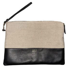Alice D Black and Beige Canvas Leather Clutch